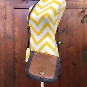 Vintage Brown Leather Crossbody Saddle Bag Handbag Two Tone Distress Tignanello